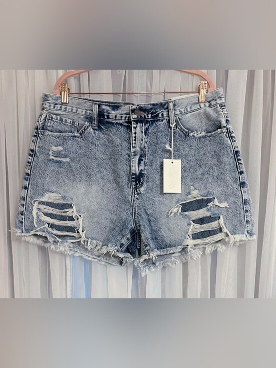 Pink Lily Pants - Pink Lily Acid Wash Distressed Jean Shorts